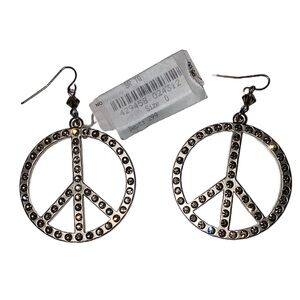 ☮️ Vintage Retro Sisi Amber Silver & Swarovski Crystal Peace Sign Drop Earrings